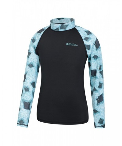 Long Sleeved Printed Kids Rash Guard Aqua $11.72 Tops