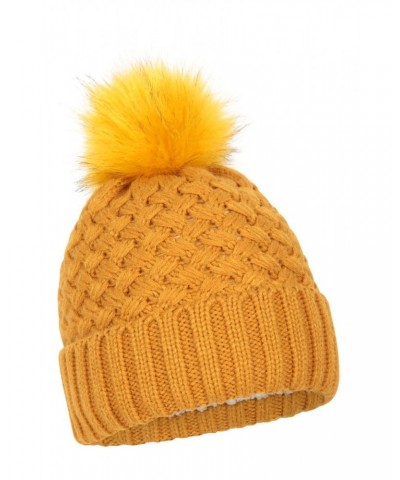 Lisbon Sherpa Lined Womens Thermal Pom-Pom Beanie Soft Yellow $13.20 Accessories