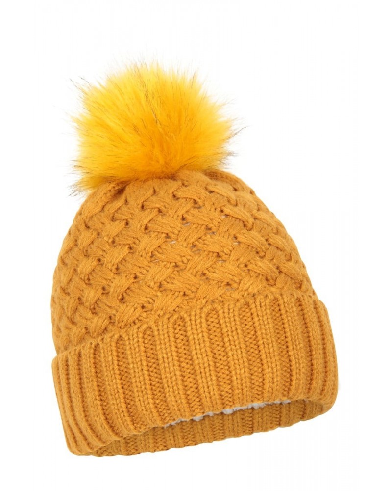 Lisbon Sherpa Lined Womens Thermal Pom-Pom Beanie Soft Yellow $13.20 Accessories