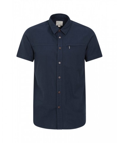 Coconut Slub Texture Mens Short-Sleeved Shirt Navy $17.99 Tops