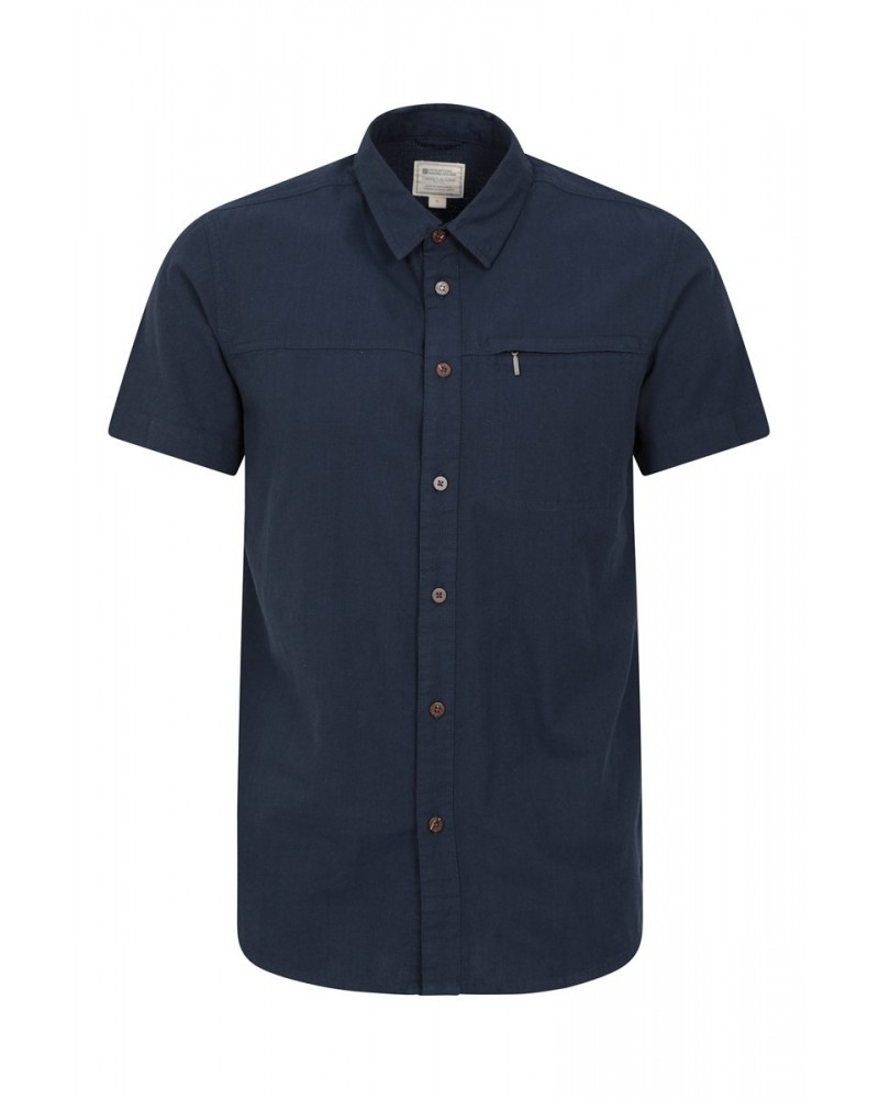 Coconut Slub Texture Mens Short-Sleeved Shirt Navy $17.99 Tops