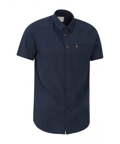 Coconut Slub Texture Mens Short-Sleeved Shirt Navy $17.99 Tops