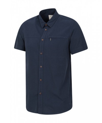 Coconut Slub Texture Mens Short-Sleeved Shirt Navy $17.99 Tops