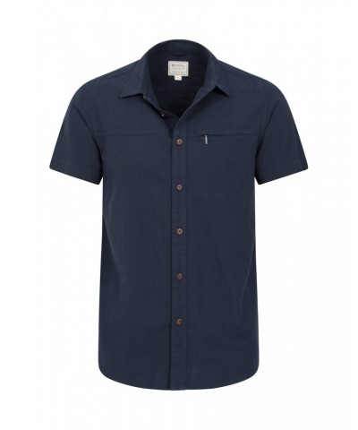 Coconut Slub Texture Mens Short-Sleeved Shirt Navy $17.99 Tops