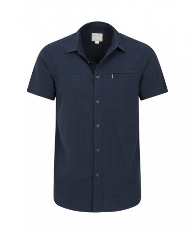 Coconut Slub Texture Mens Short-Sleeved Shirt Navy $17.99 Tops