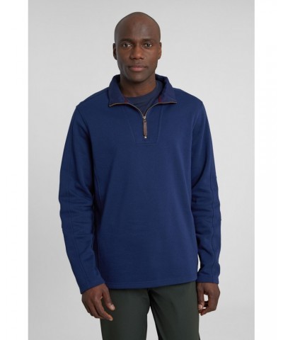 Zeta Mens Zip Neck Top Navy $14.50 Fleece