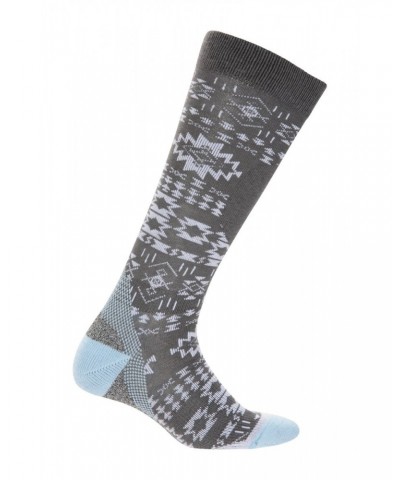 Polar Womens Patterned Merino Technical Knee Length Ski Socks Grey $12.74 Accessories