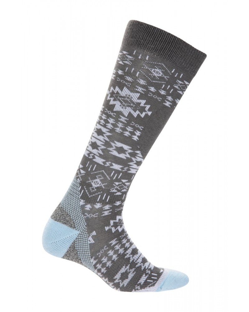 Polar Womens Patterned Merino Technical Knee Length Ski Socks Grey $12.74 Accessories