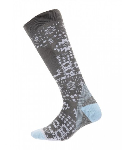 Polar Womens Patterned Merino Technical Knee Length Ski Socks Grey $12.74 Accessories