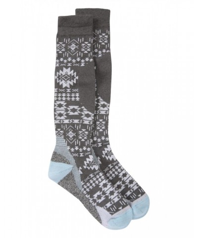 Polar Womens Patterned Merino Technical Knee Length Ski Socks Grey $12.74 Accessories