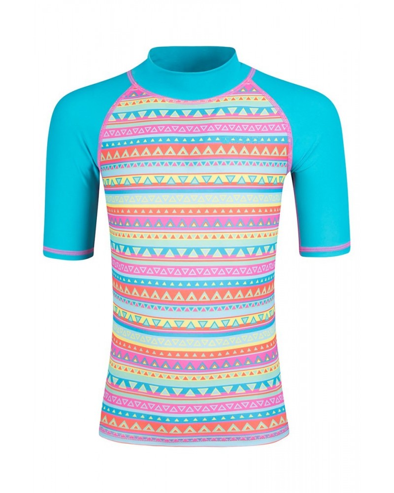 Short Sleeve Kids Printed Rash Guard Teal $10.19 Tops