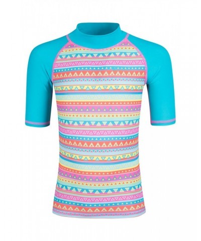 Short Sleeve Kids Printed Rash Guard Teal $10.19 Tops