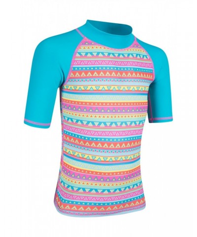 Short Sleeve Kids Printed Rash Guard Teal $10.19 Tops