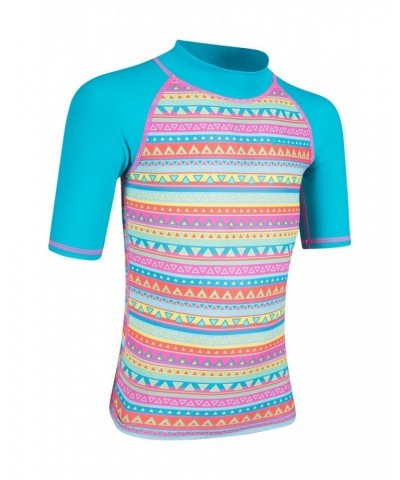 Short Sleeve Kids Printed Rash Guard Teal $10.19 Tops