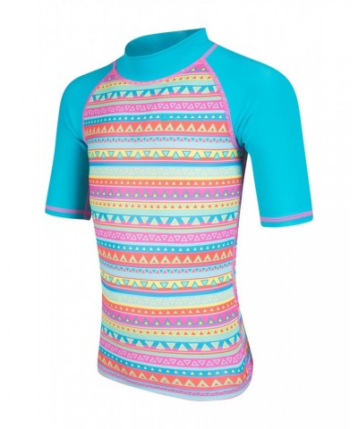 Short Sleeve Kids Printed Rash Guard Teal $10.19 Tops