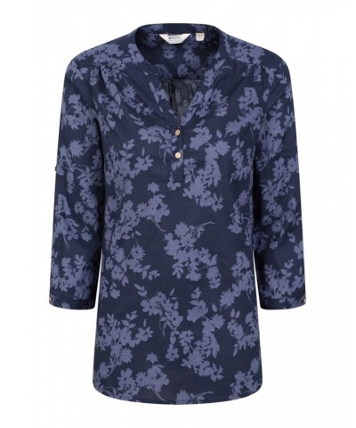 Petra Printed Womens 3/4 Sleeve Shirt Navy $14.52 Tops