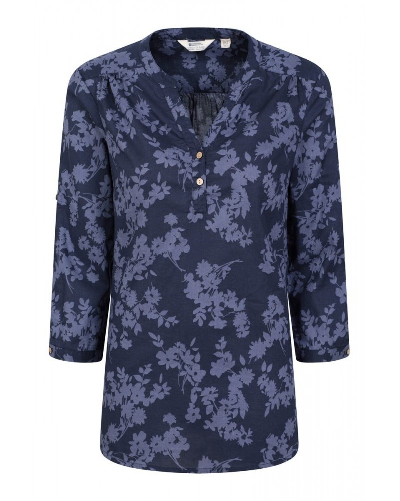 Petra Printed Womens 3/4 Sleeve Shirt Navy $14.52 Tops