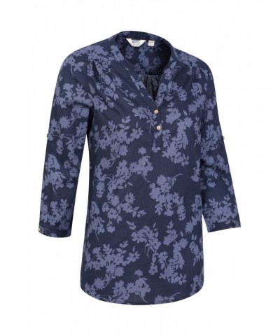 Petra Printed Womens 3/4 Sleeve Shirt Navy $14.52 Tops