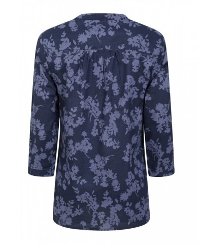 Petra Printed Womens 3/4 Sleeve Shirt Navy $14.52 Tops