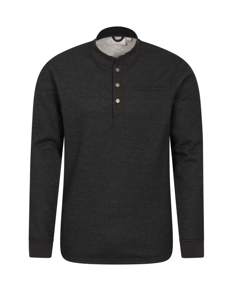 Dawson Mens Fleece Lined Henley Top Charcoal $15.75 Tops