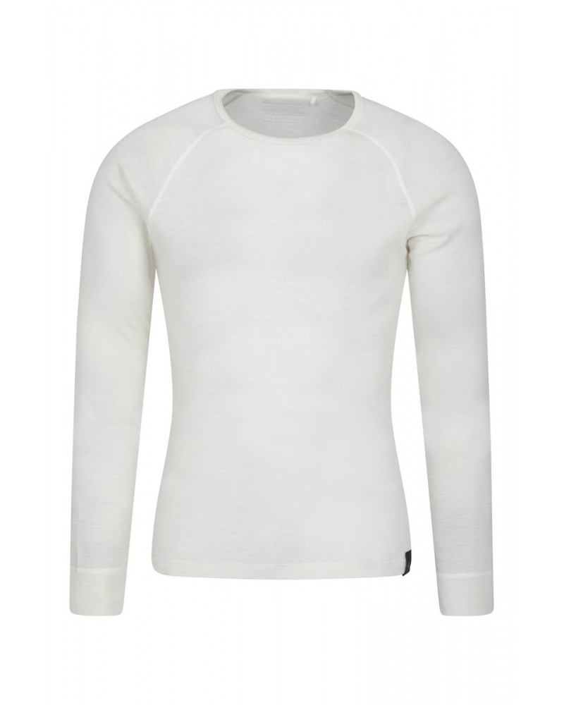 Merino Mens Long Sleeved Round Neck Top Cream $18.50 Thermals