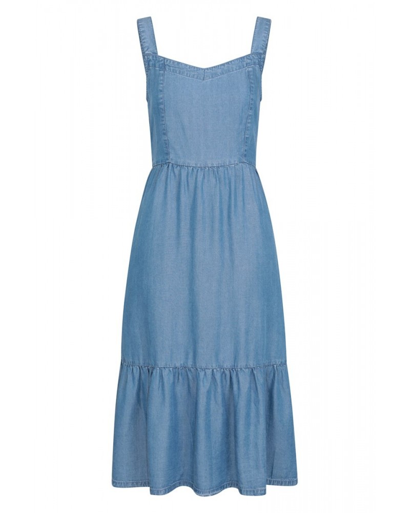 Zante Womens Chambray Tiered Midi Dress Denim $26.99 Dresses & Skirts