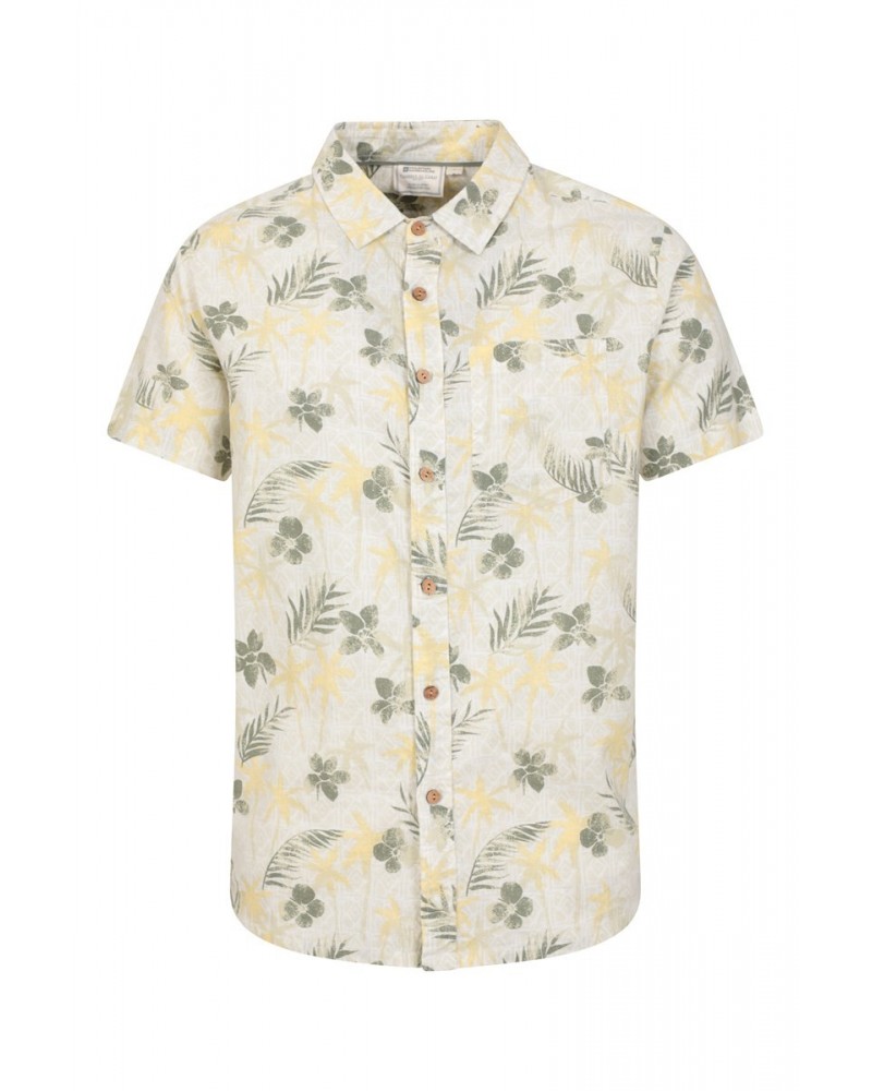 Tropical Printed Mens Short Sleeved Shirt Pale Green $16.17 Tops