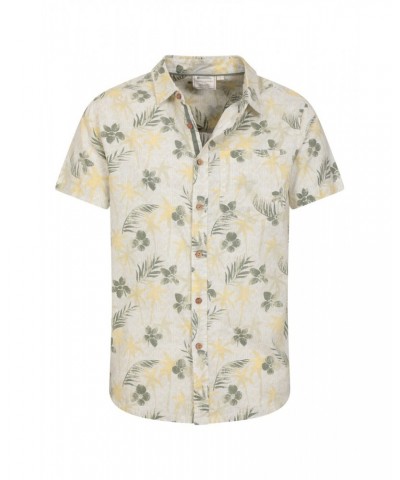 Tropical Printed Mens Short Sleeved Shirt Pale Green $16.17 Tops