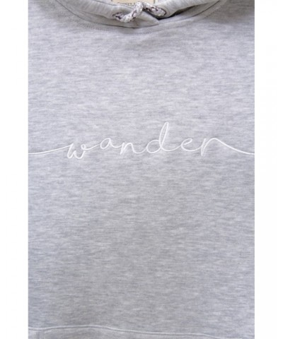 Wander Womens Embroidered Hoodie Light Grey $16.82 Tops