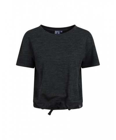 Merino Womens Drawstring Sweat Top Black $29.14 Loungewear