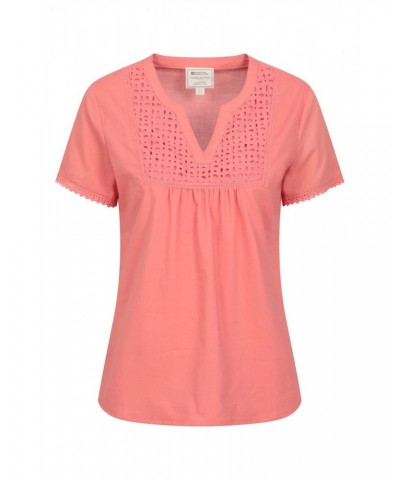 Paris Womens Embroidered Top Coral $13.50 Tops