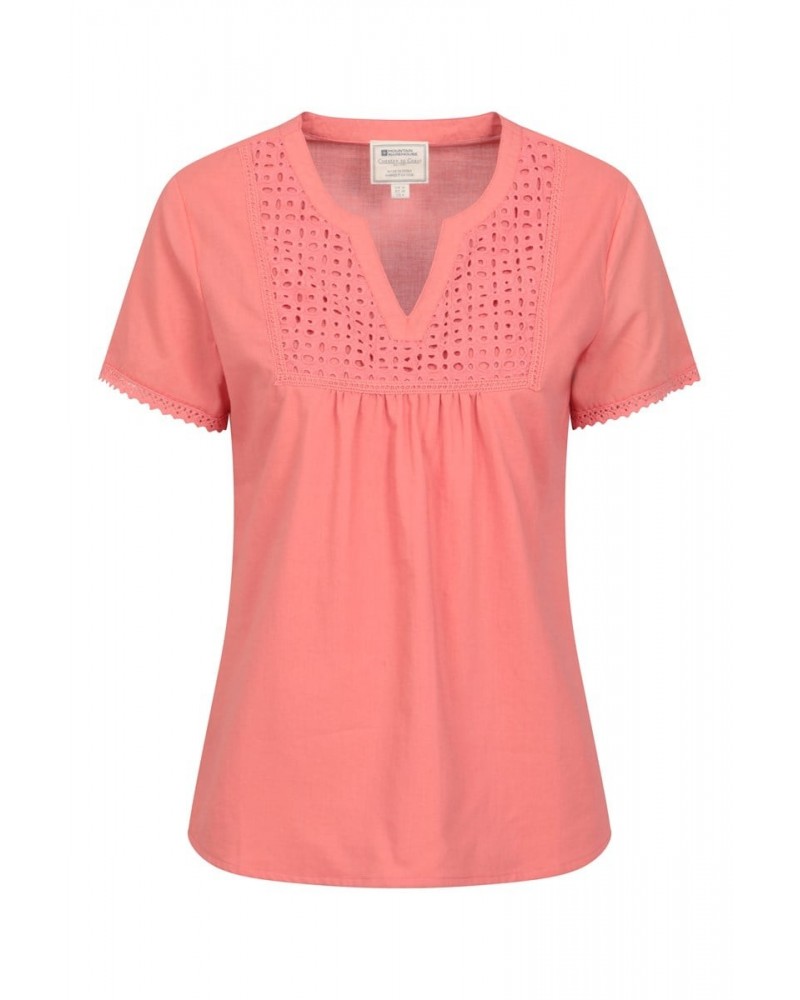 Paris Womens Embroidered Top Coral $13.50 Tops