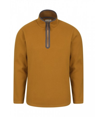 Beta Contrast Mens Zip-Neck Top Gold $21.15 Fleece