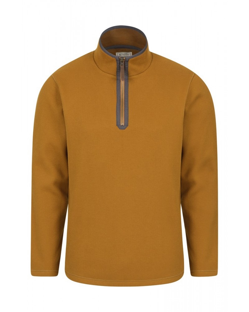 Beta Contrast Mens Zip-Neck Top Gold $21.15 Fleece