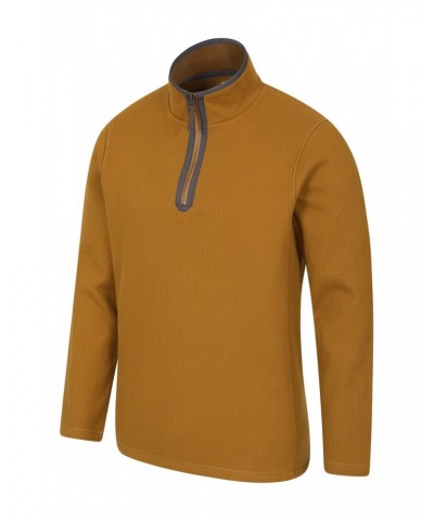 Beta Contrast Mens Zip-Neck Top Gold $21.15 Fleece