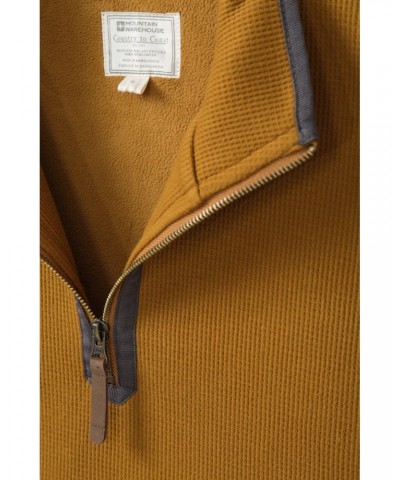 Beta Contrast Mens Zip-Neck Top Gold $21.15 Fleece