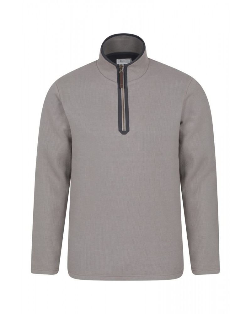 Beta Contrast Mens Zip-Neck Top Light Beige $26.54 Fleece