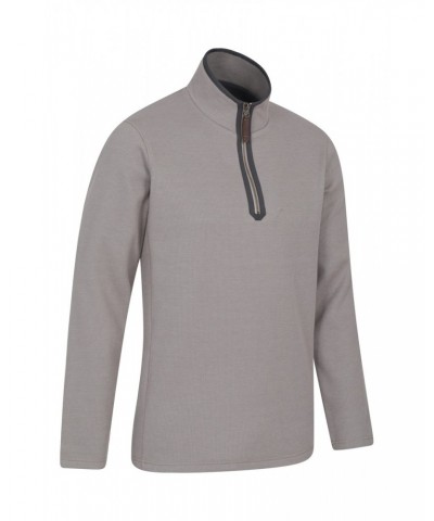 Beta Contrast Mens Zip-Neck Top Light Beige $26.54 Fleece