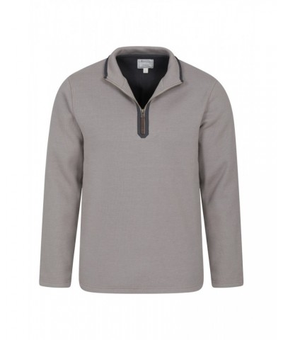 Beta Contrast Mens Zip-Neck Top Light Beige $26.54 Fleece