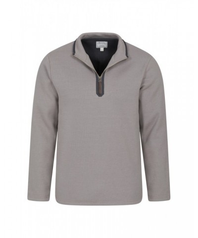 Beta Contrast Mens Zip-Neck Top Light Beige $26.54 Fleece