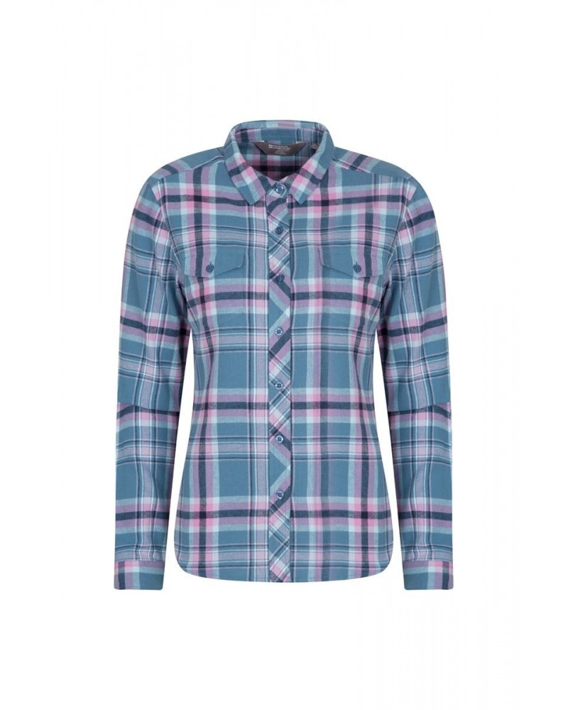 Willow Brushed Flannel Womens Shirt Pale Blue $13.74 Tops