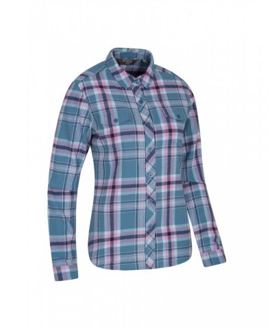 Willow Brushed Flannel Womens Shirt Pale Blue $13.74 Tops