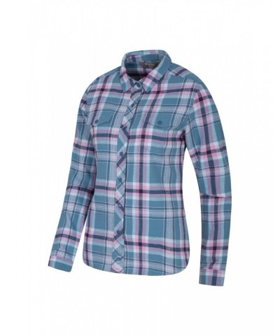 Willow Brushed Flannel Womens Shirt Pale Blue $13.74 Tops