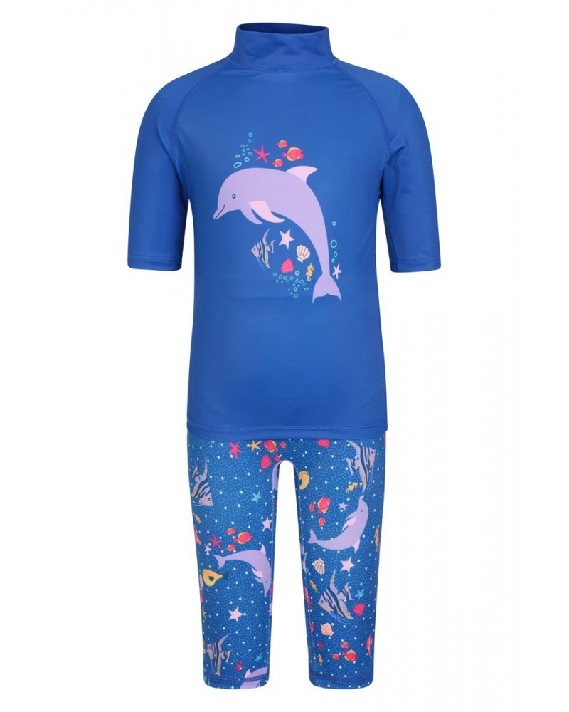 Printed Kids Rash Guard and Shorts Dark Blue $14.24 Tops