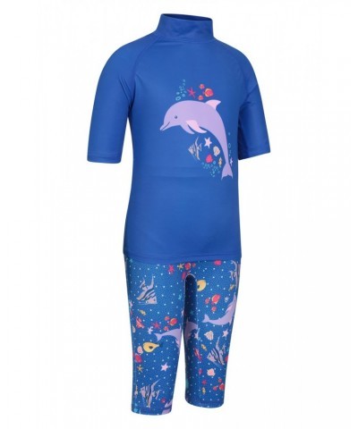 Printed Kids Rash Guard and Shorts Dark Blue $14.24 Tops