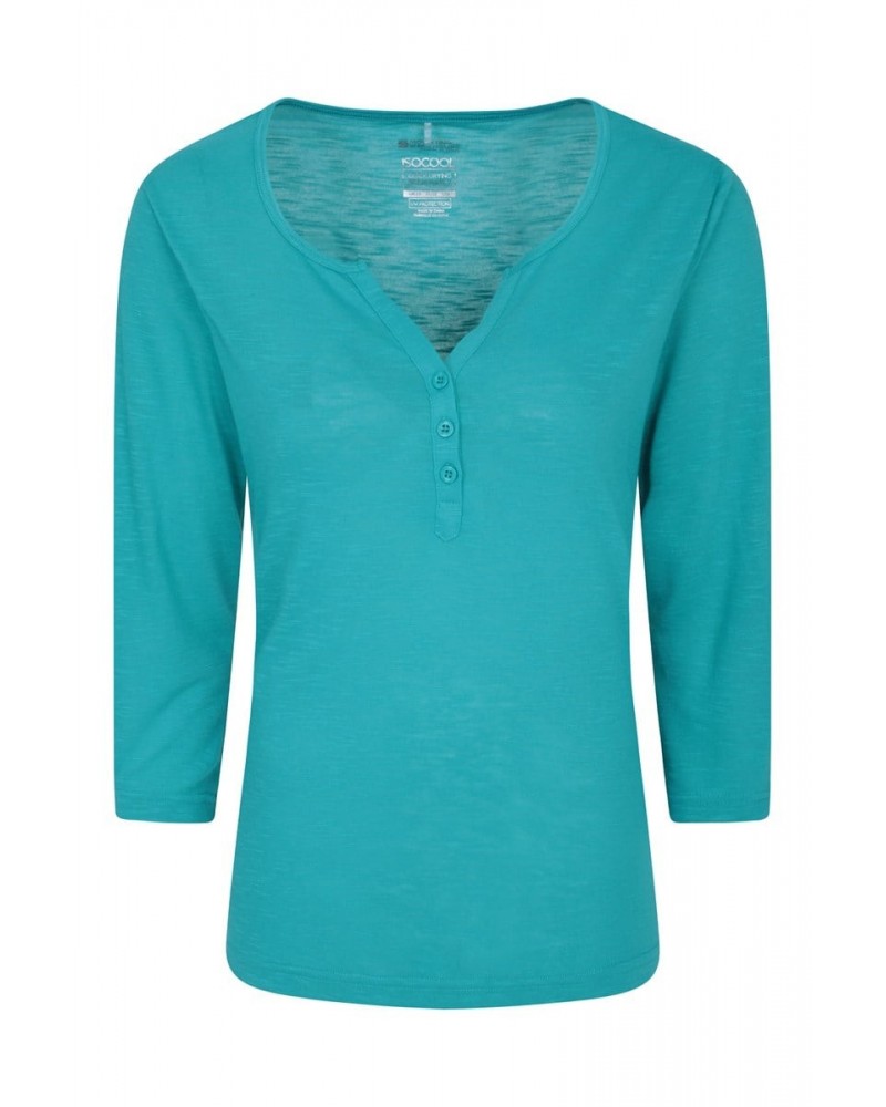 Paphos Womens Quick-Dry UV Button Top Teal $14.19 Tops