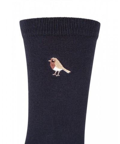 Bamboo Womens Embroidered Socks 3-Pack Navy $13.49 Accessories