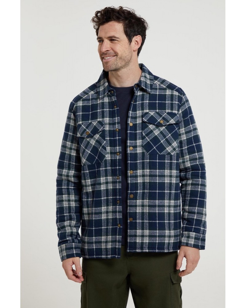 Pinn Mens Sherpa Lined Flannel Shirt Dark Blue $27.99 Tops