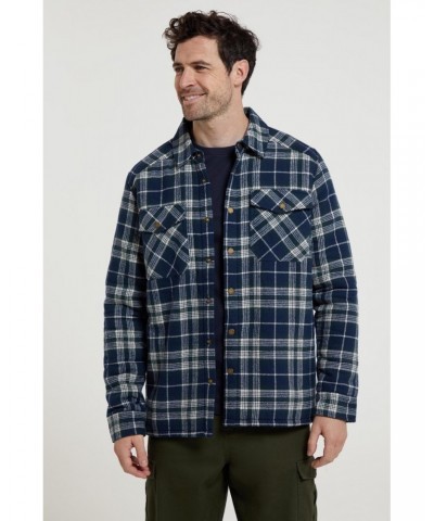 Pinn Mens Sherpa Lined Flannel Shirt Dark Blue $27.99 Tops