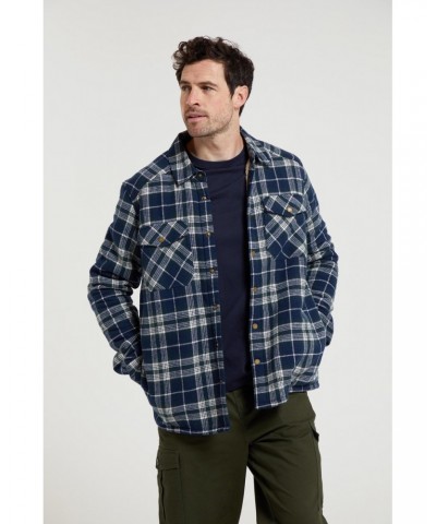 Pinn Mens Sherpa Lined Flannel Shirt Dark Blue $27.99 Tops